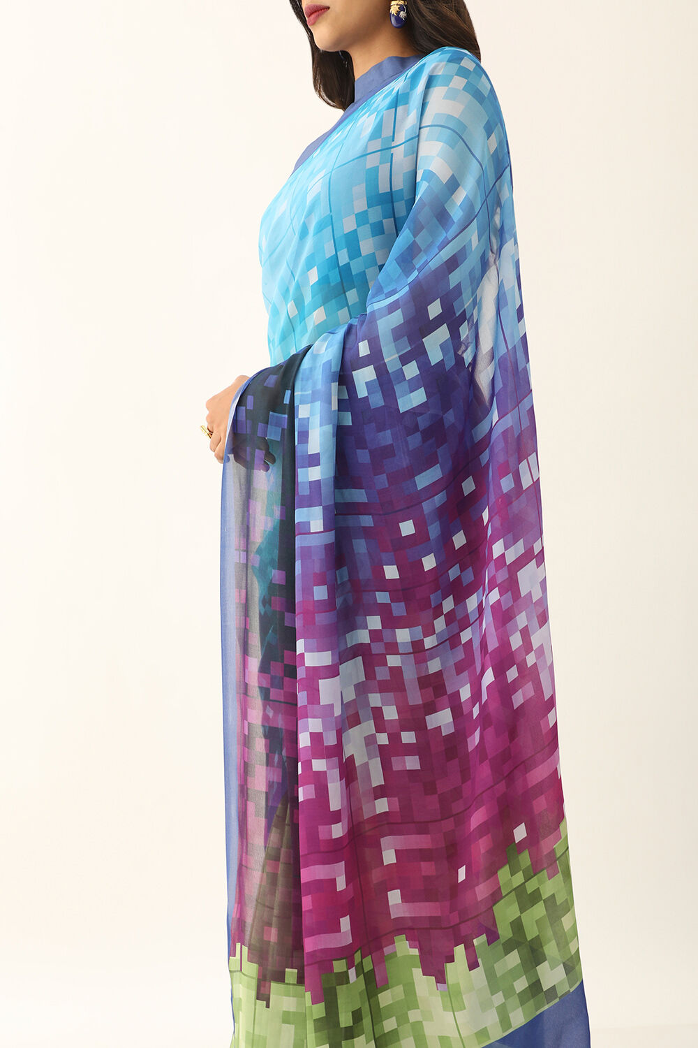 Blue Viscose Crepe Printed Saree image number null