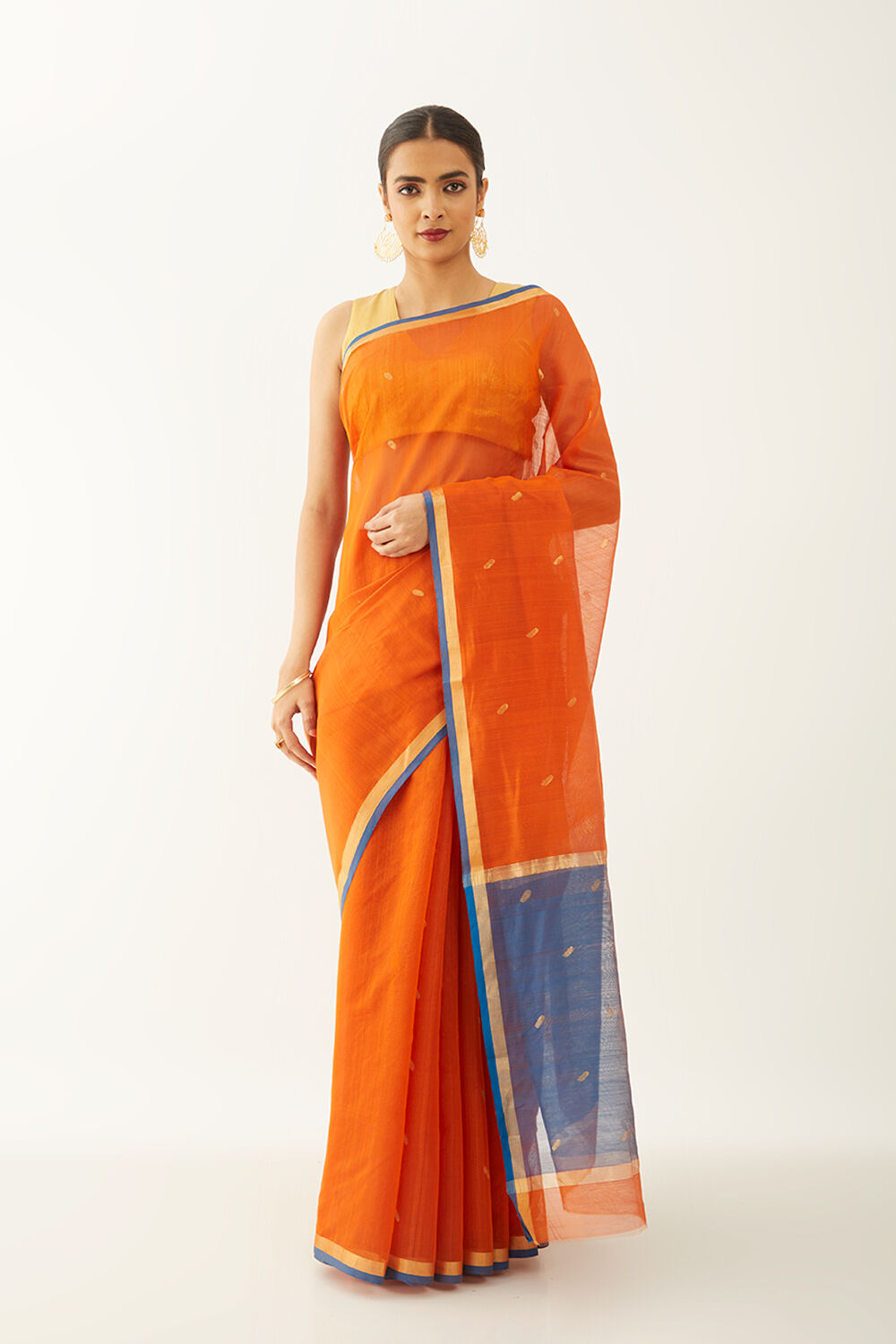 Orange Pure Silk Cotton Woven Chanderi Saree image number null