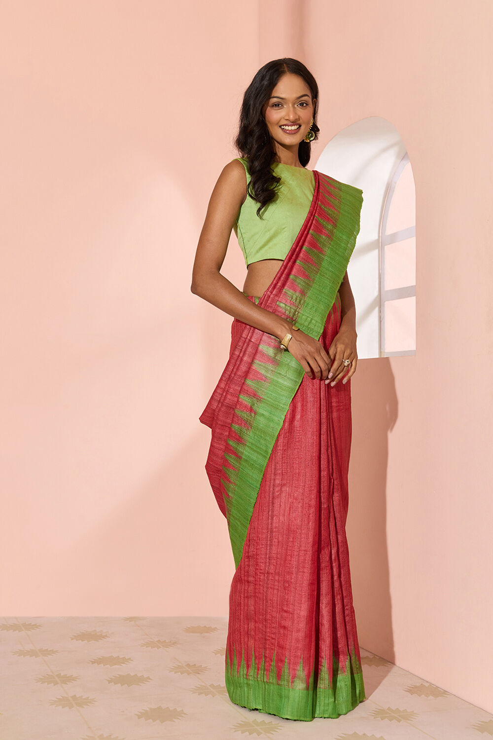 Red Ikat Pure Tussar Silk Gopalpur Saree image number null
