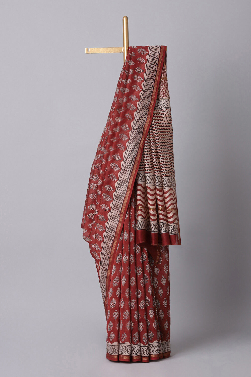 Dark Red Pure Silk Cotton Bagru Printed Saree image number null