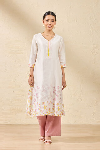 Off White Pure Silk Cotton Printed Sanganeri Kurta thumbnail image number null