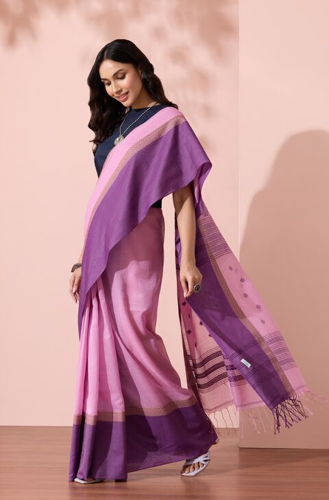 Light Pink Woven Pure Cotton Bengal Saree