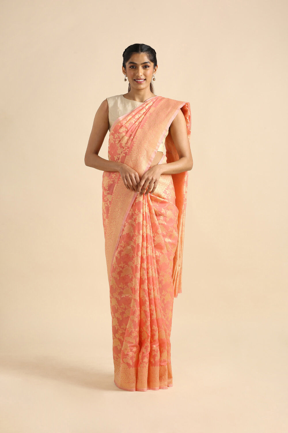 Light Pink Pure Silk Cotton Banarasi Saree image number null