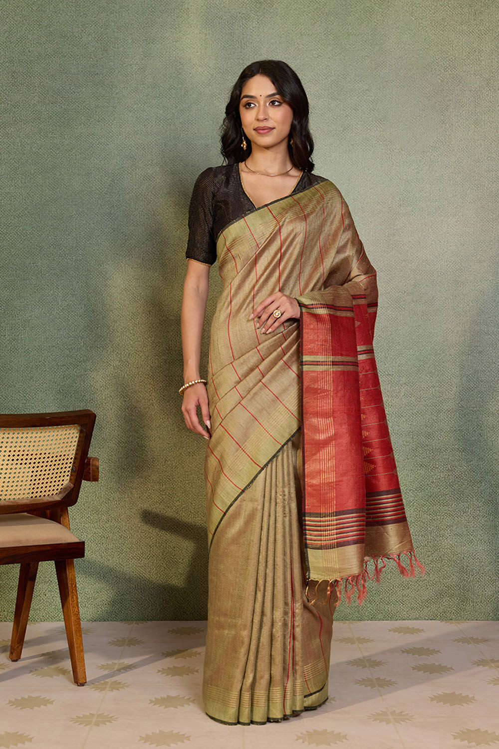 Brown Woven Pure Tussar Silk Bhagalpur Saree image number null