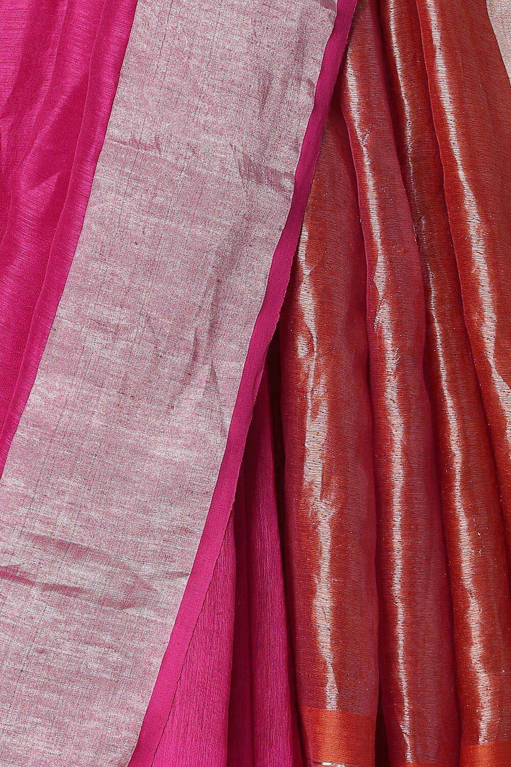 Pink Pure Silk Linen Bengal Saree image number null