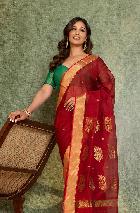 Red Woven Pure Silk Cotton Chanderi Saree