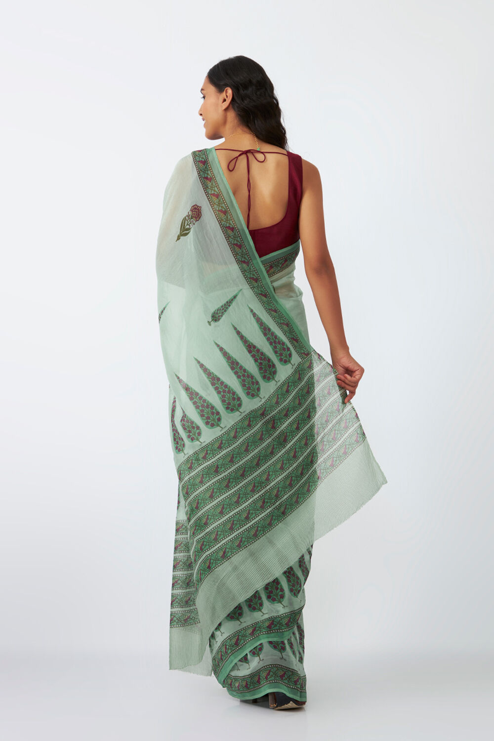 Light Green Viscose Organza Printed Saree image number null