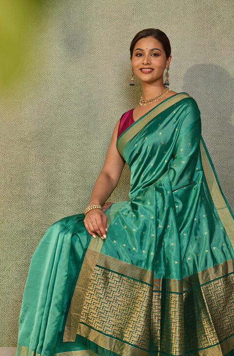 Green Silk Viscose Cutwork Banaras  Saree