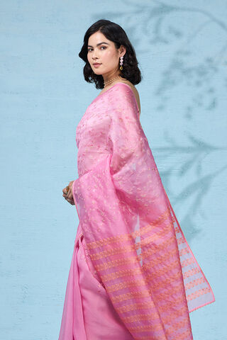 Pink Pure Silk Organza Embroidered Saree thumbnail image number null