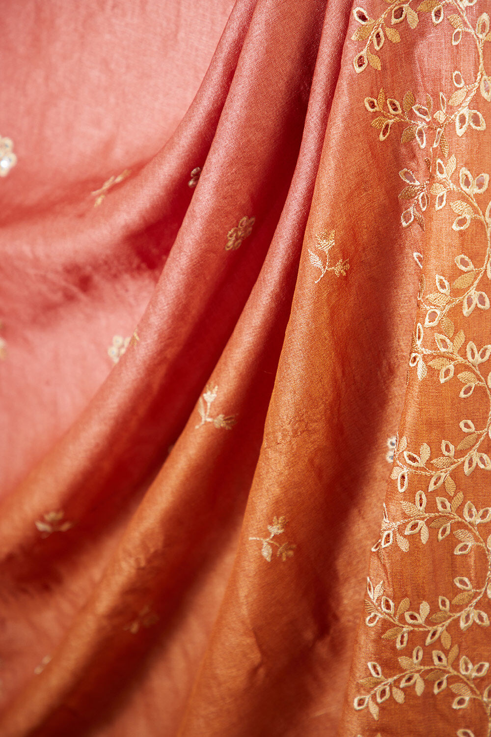 Orange Pure Tussar Silk Embroidered Saree image number null