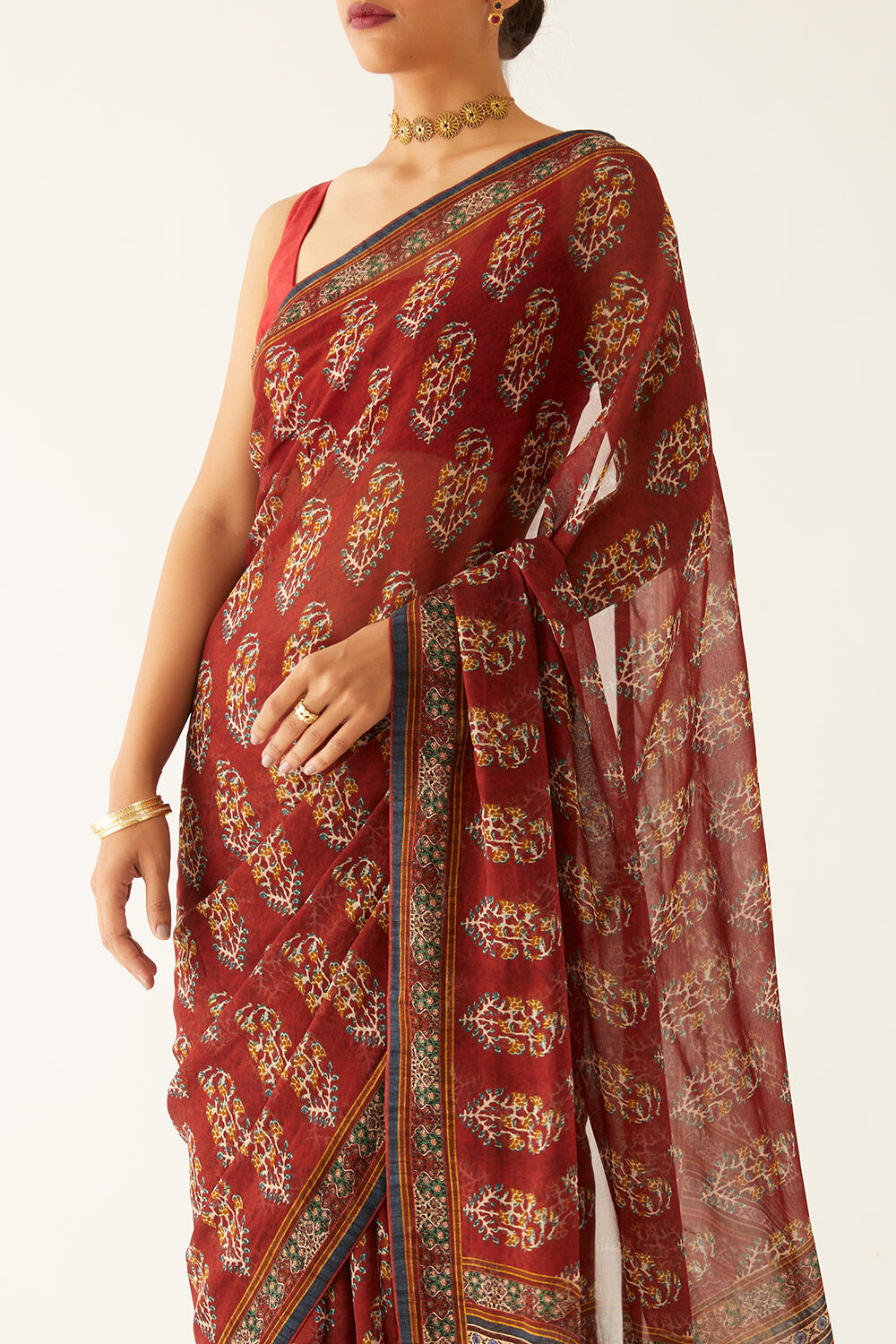 Dark Red Viscose Georgette Digital Printed Saree image number null