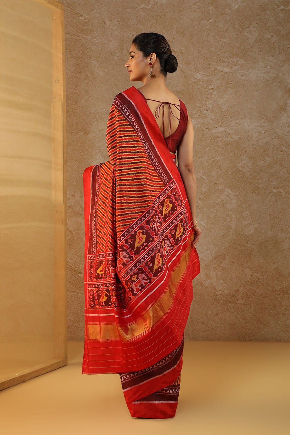 Red Rajkot Pure Silk Ikat Patola Saree image number null