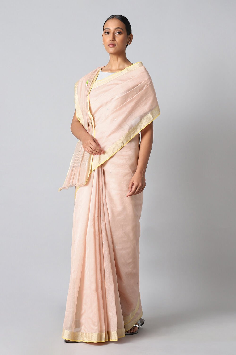 Light Orange Pure Silk Cotton Chanderi Saree image number null