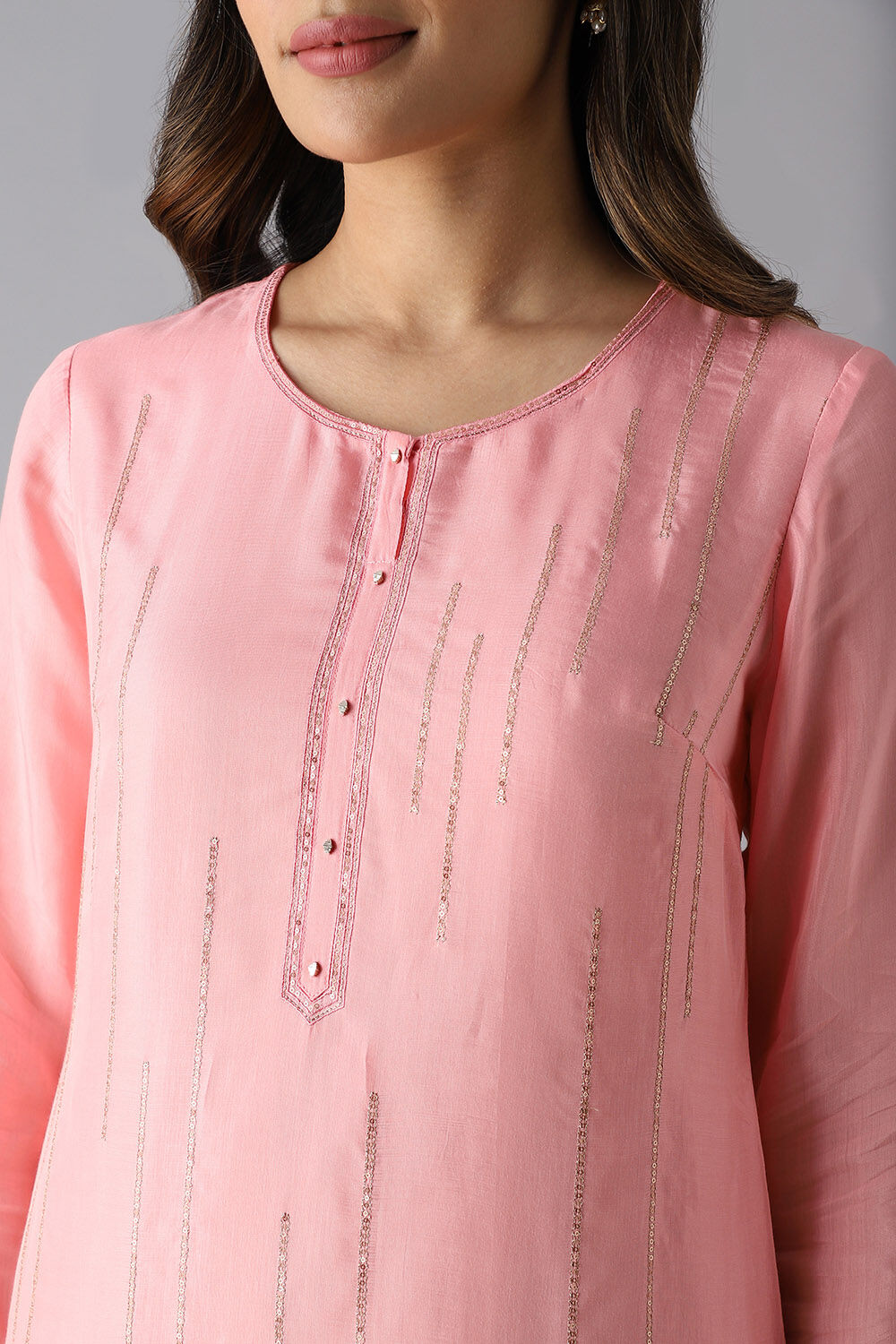 Light Pink Viscose Embroidered Kurta image number null