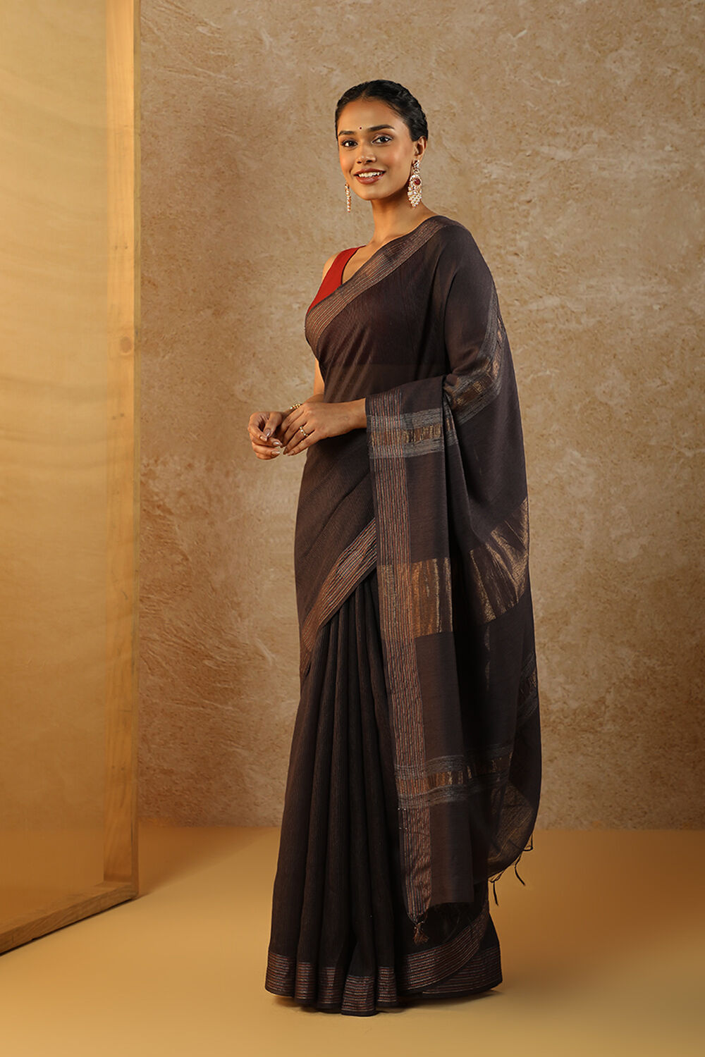 Black Bhagalpur Woven Pure Tussar Silk Saree image number null