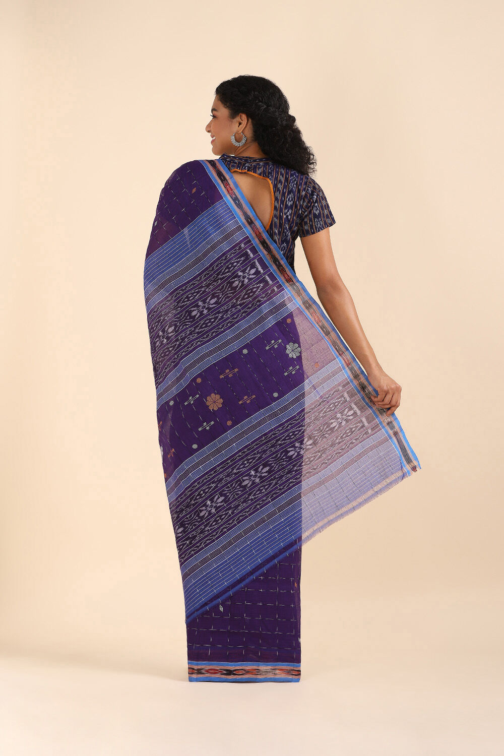 Dark Pure Blue Cotton Odissa Ikat image number null