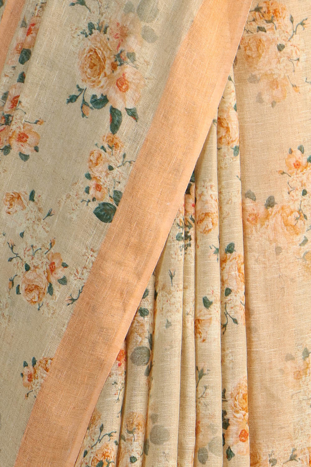 Beige Pure Linen Digital Printed Saree image number null