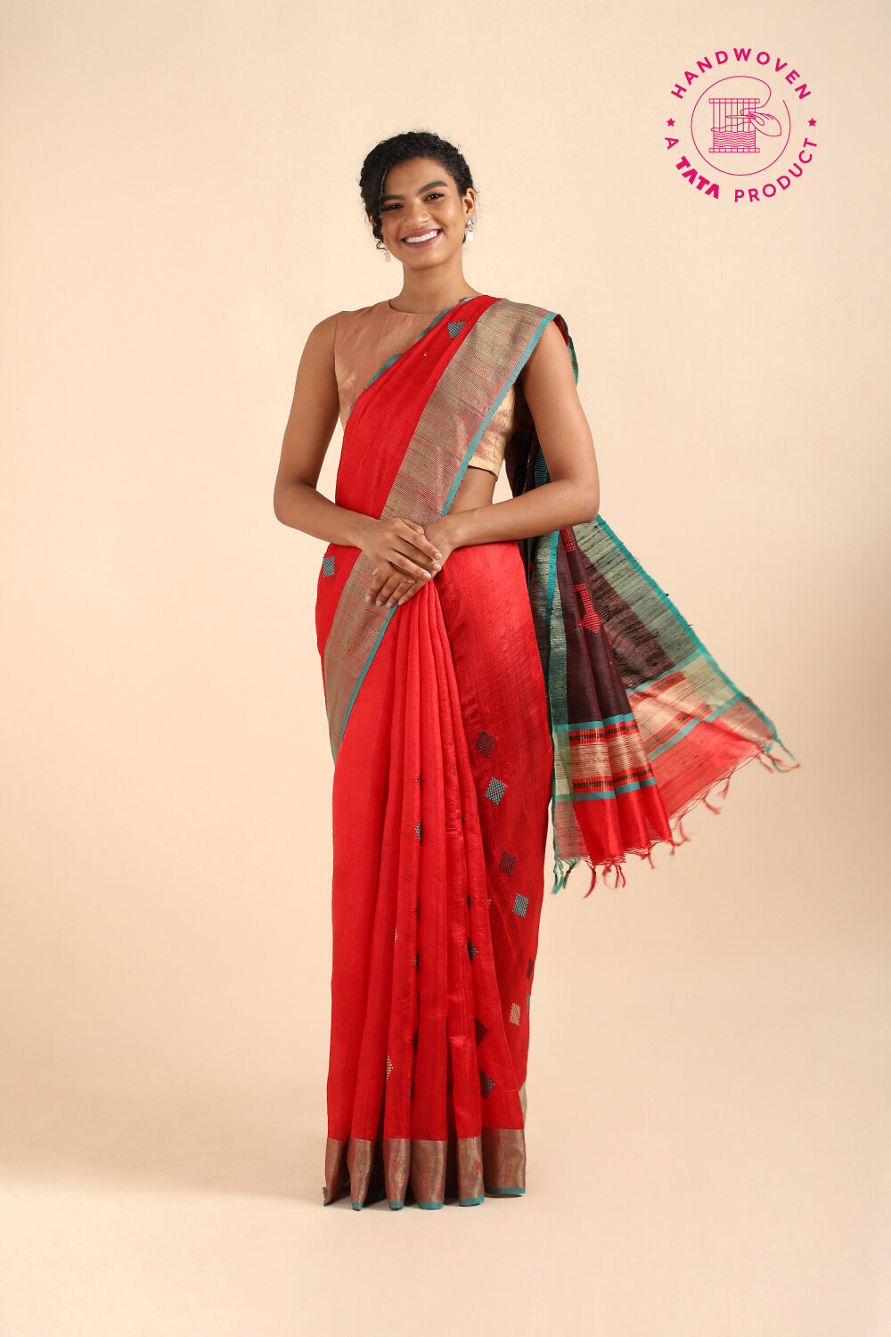Red Pure Tussar Silk Bhagalpuri Saree image number null