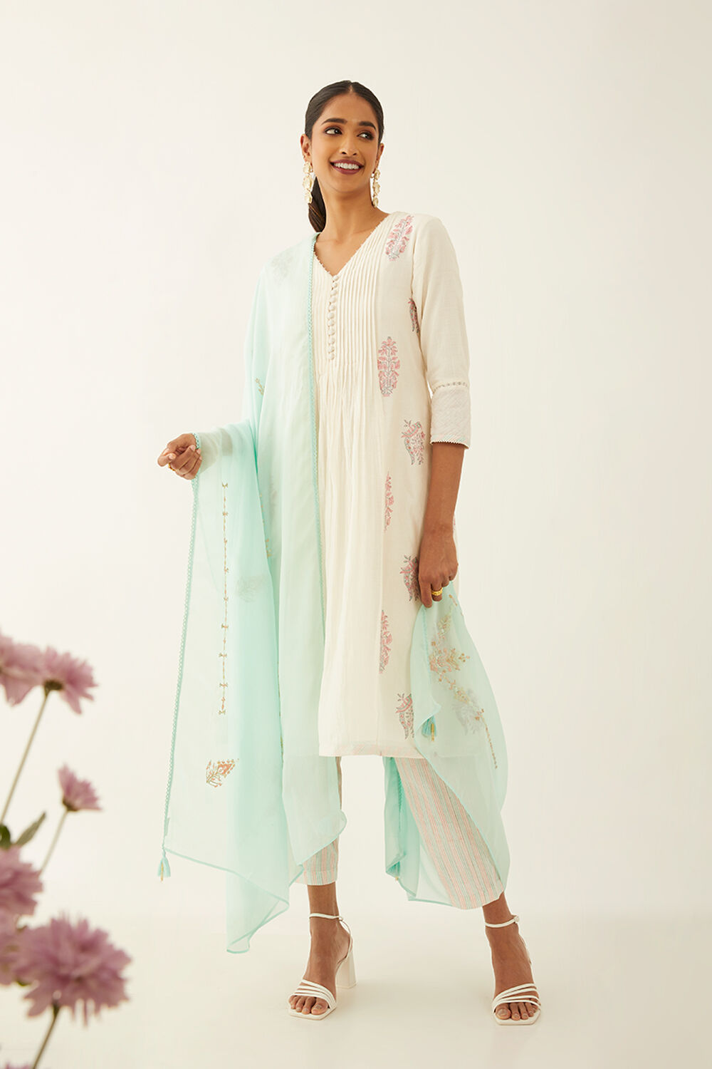 Light Blue Viscose Organza Embroidered Dupatta image number null