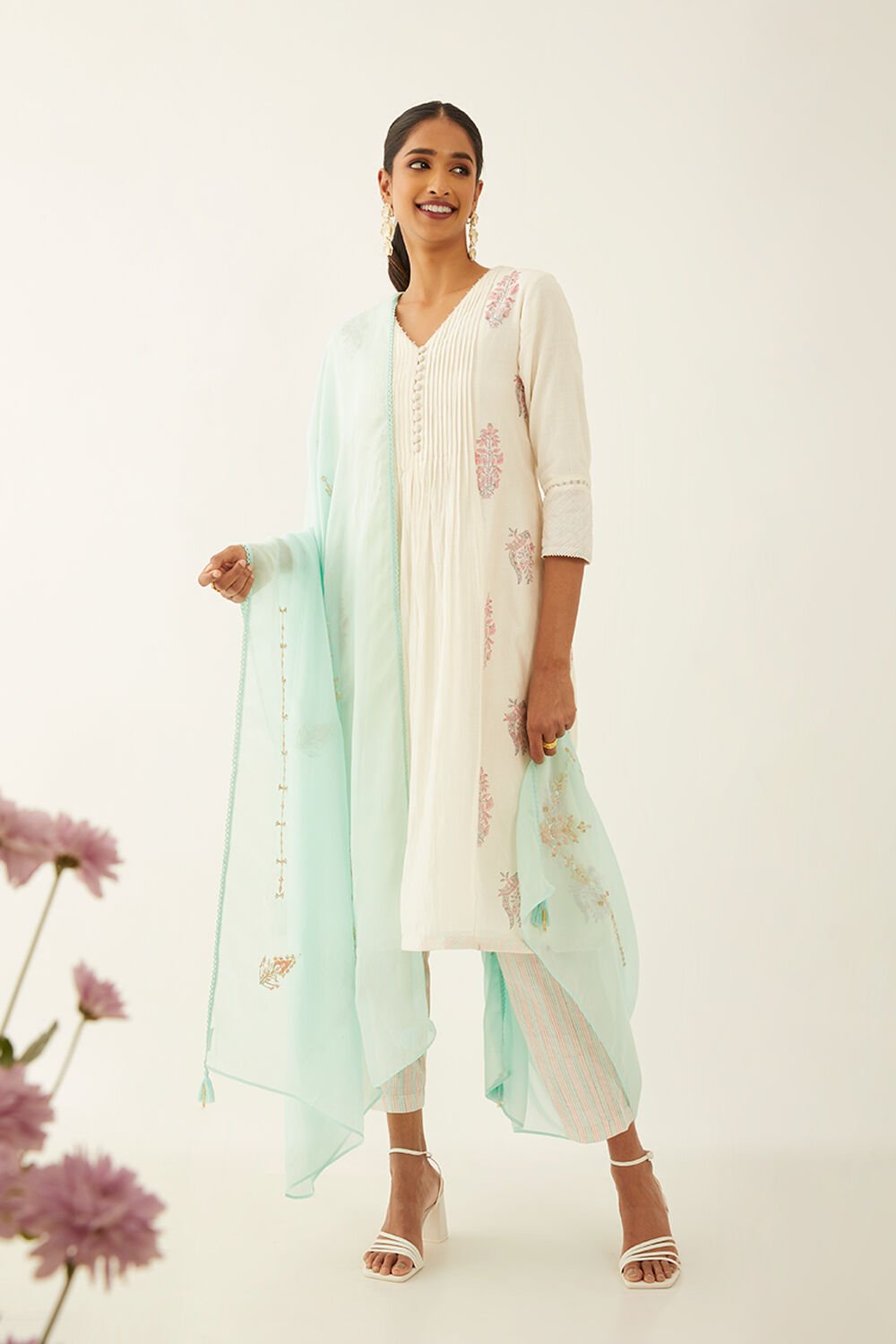 Light Blue Viscose Organza Embroidered Dupatta image number null