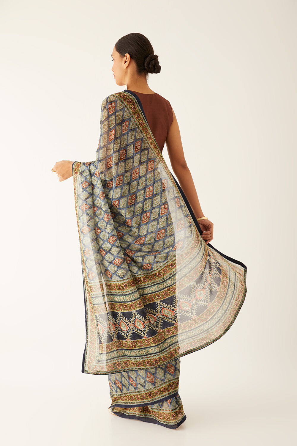 Blue Viscose Georgette Digital Printed Saree image number null
