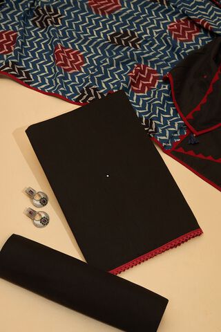 Black Pure Cotton Applique Unstitched Suit Set image number