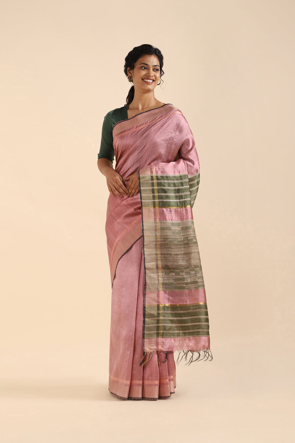 Pink Pure Tussar Silk Bhagalpuri Saree image number null