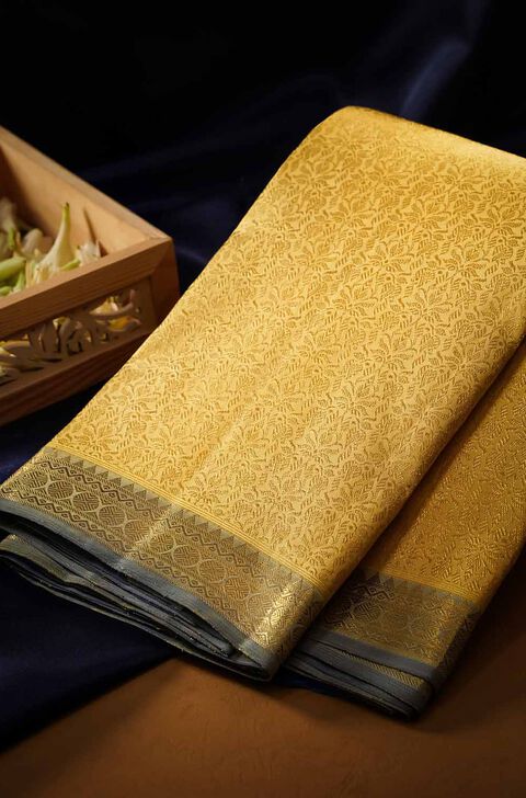 Light Yellow Pure Silk Woven Kanjivaram Saree