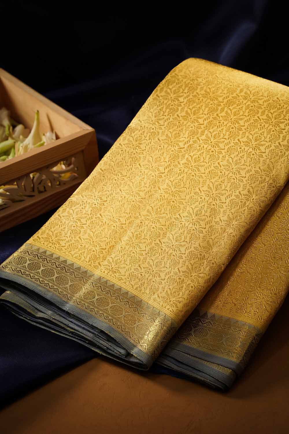 Light Yellow Pure Silk Woven Kanjivaram Saree image number null