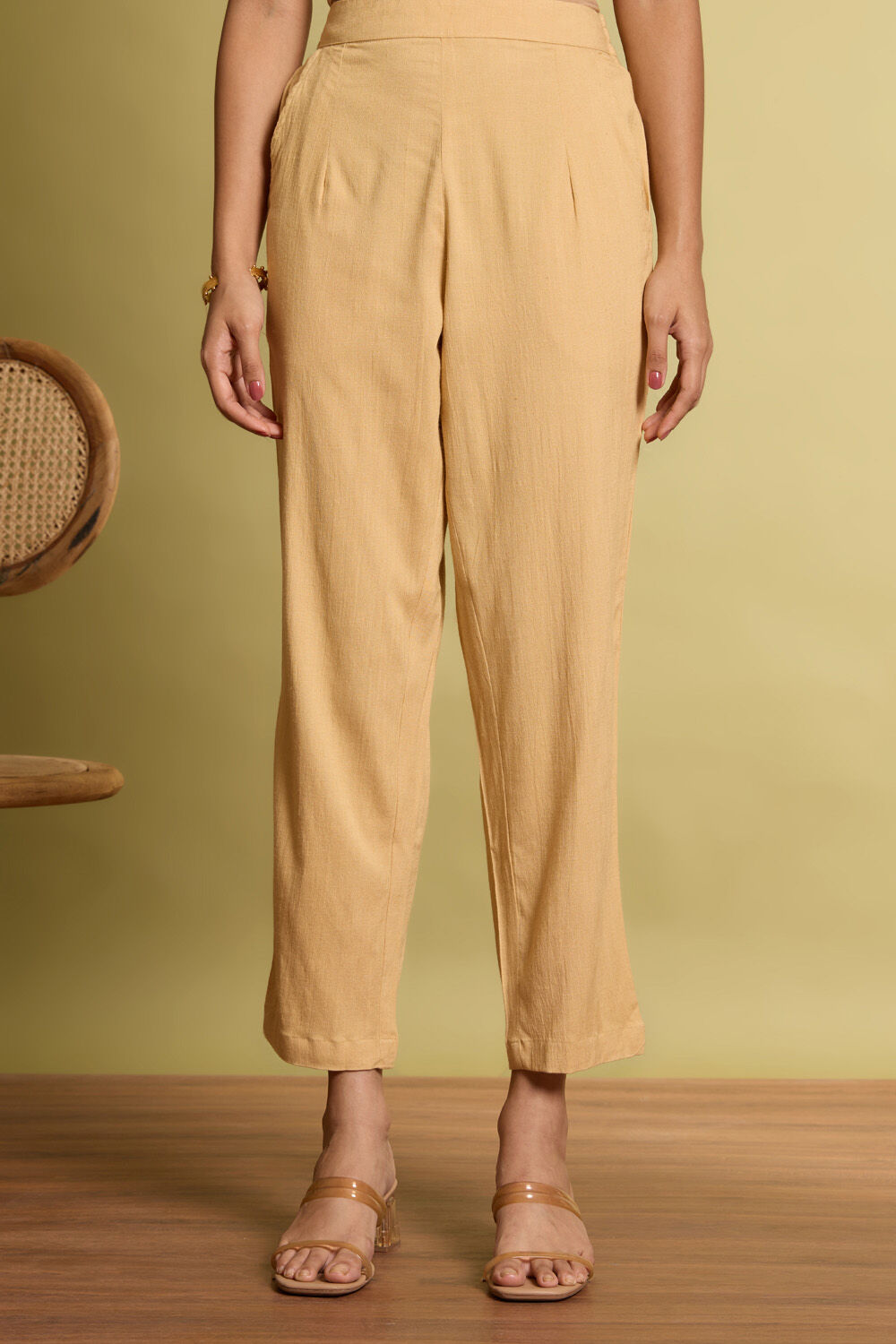 Beige Woven Viscose Trouser image number null