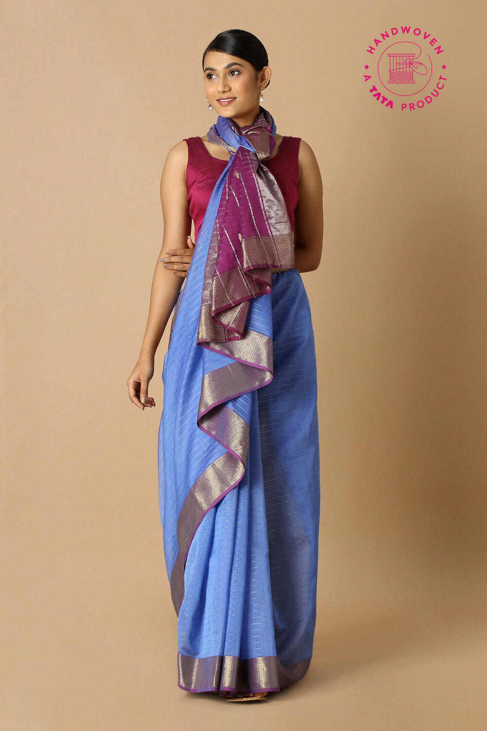 Blue Pure Silk Cotton Maheswari Saree image number null