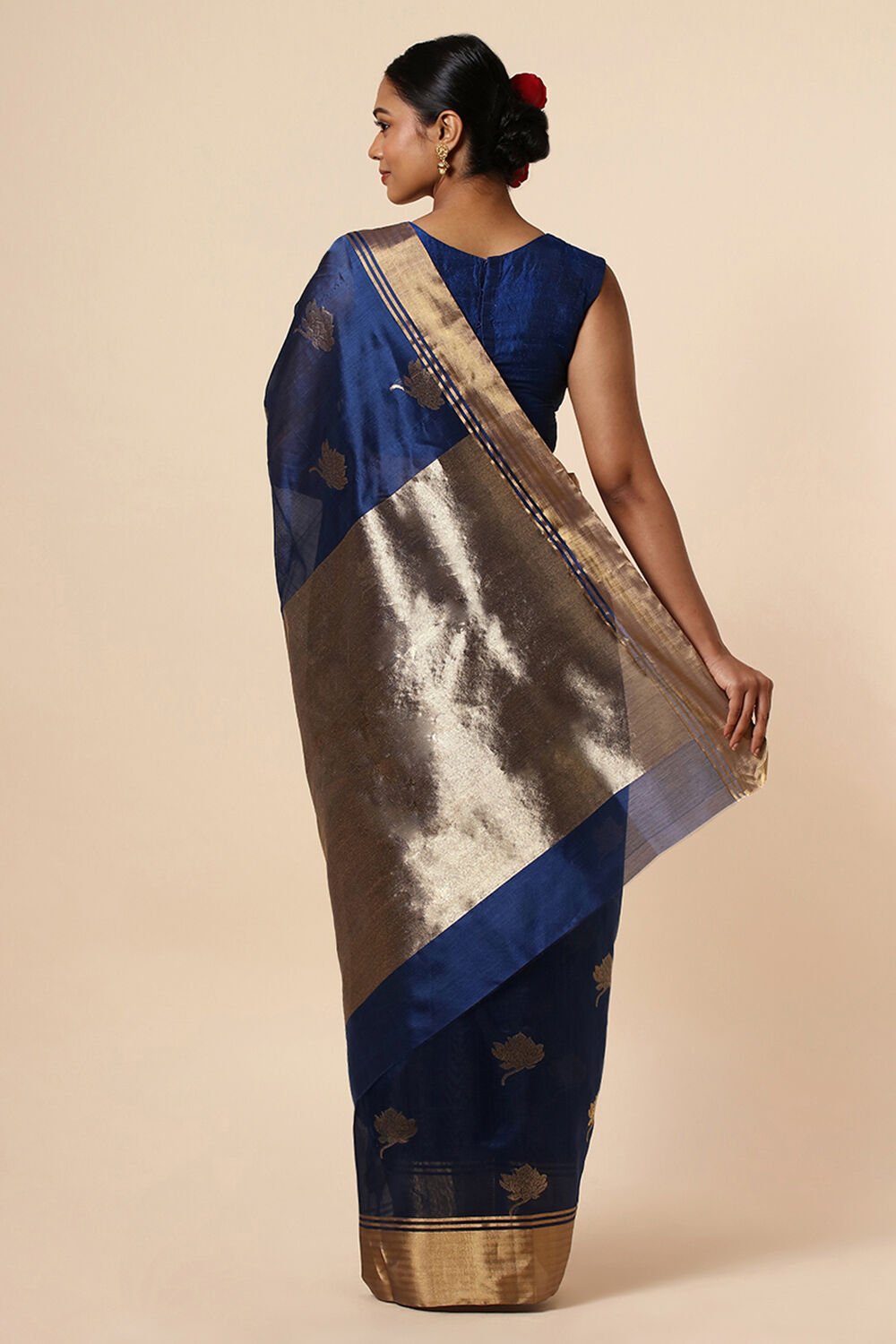 Dark Blue Pure Silk Chanderi Saree image number null