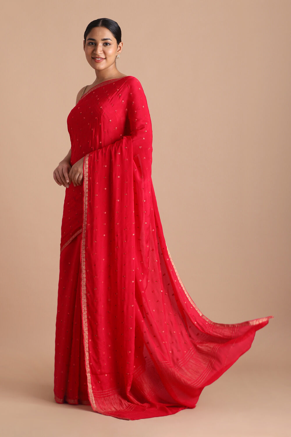 Red Pure Viscose Embroidered Saree image number null