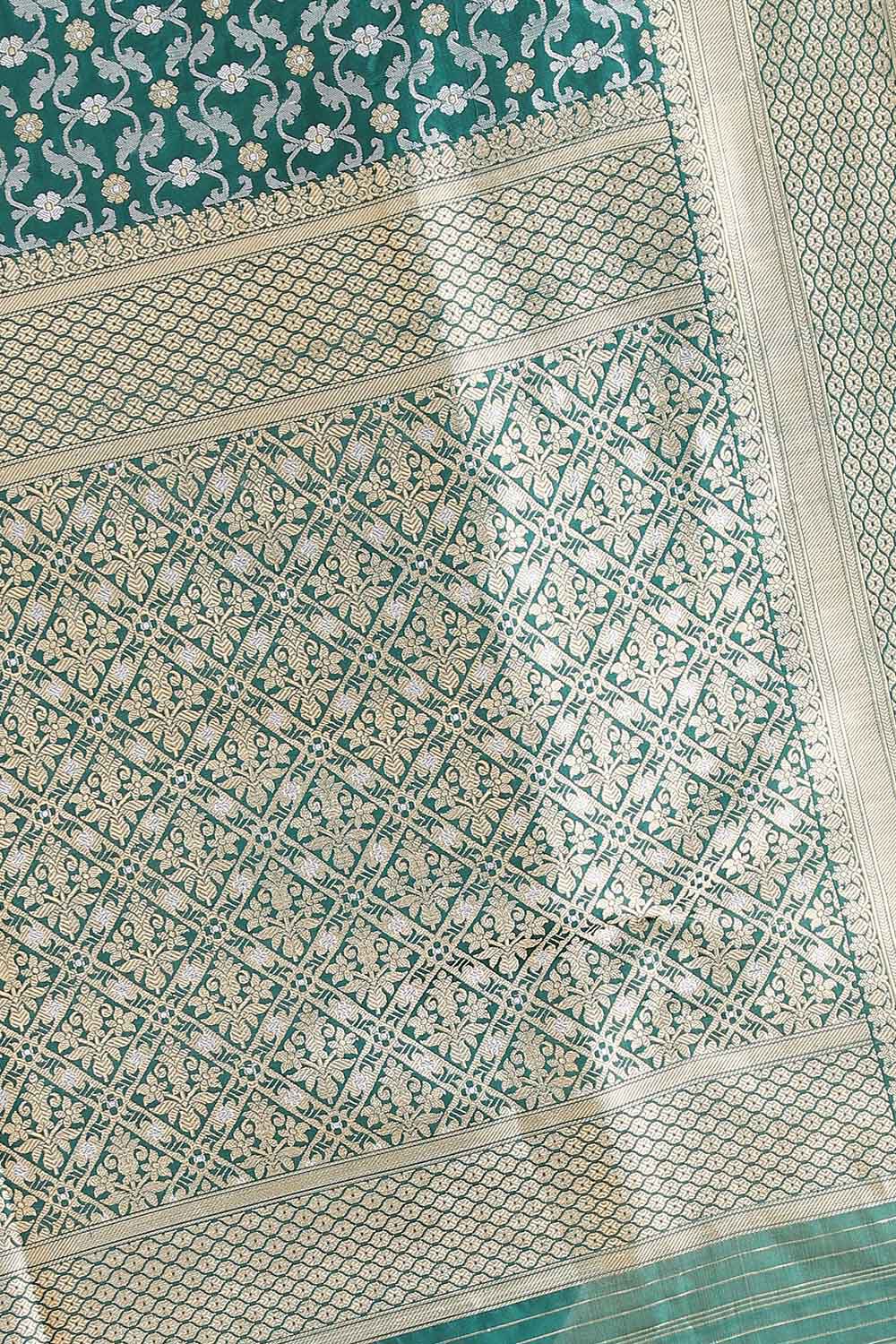 Dark Green Pure Silk Banarasi Saree image number null