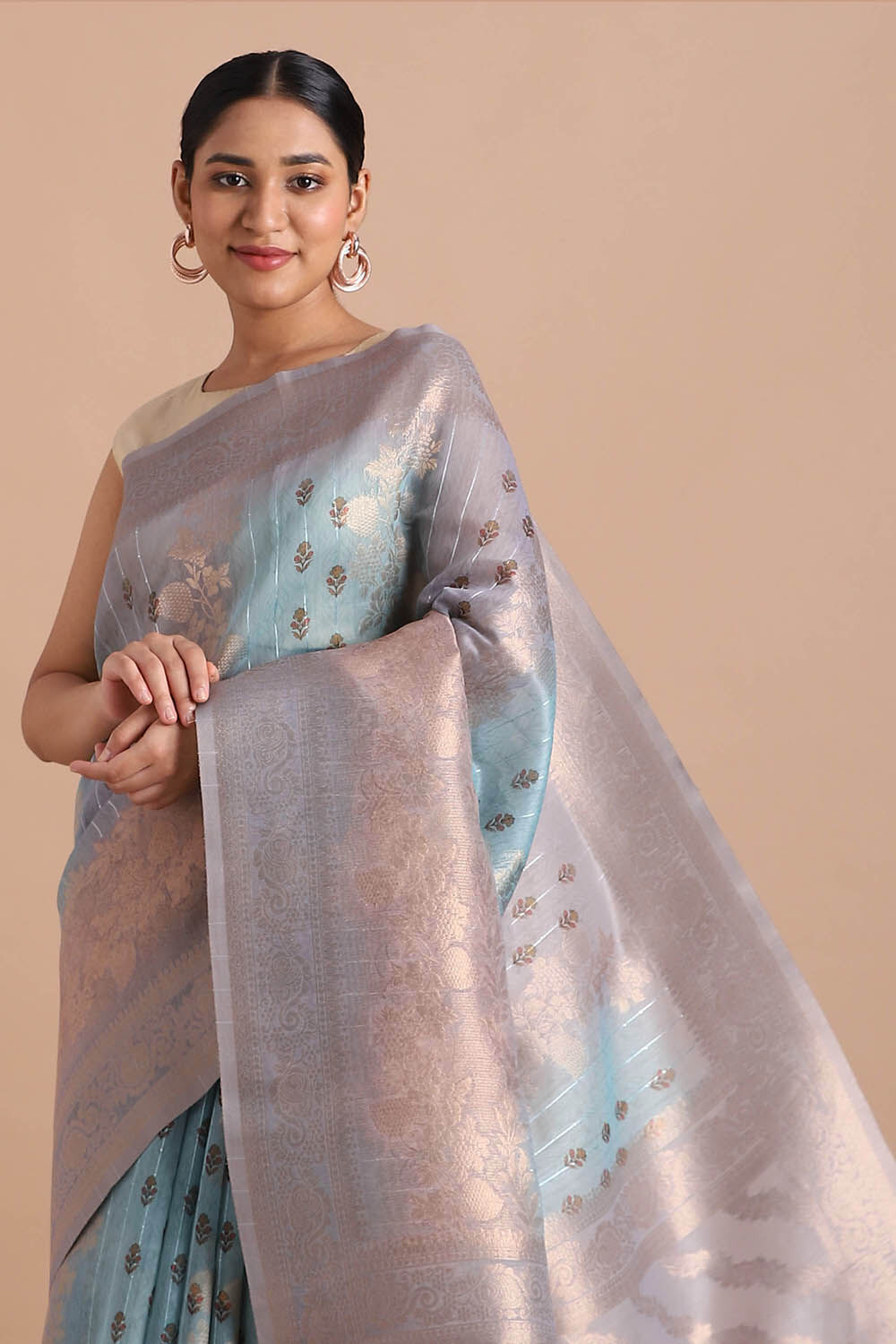 Grey Pure Embroidered Saree image number null