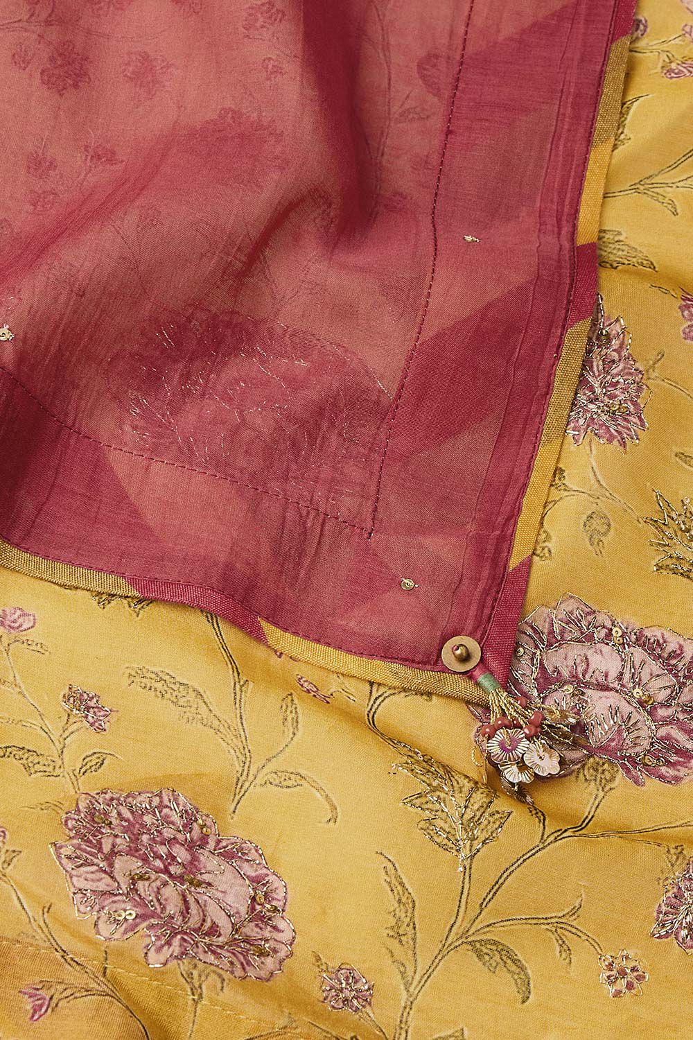 Dark Yellow Pure Silk Cotton Embroidered Saree image number null