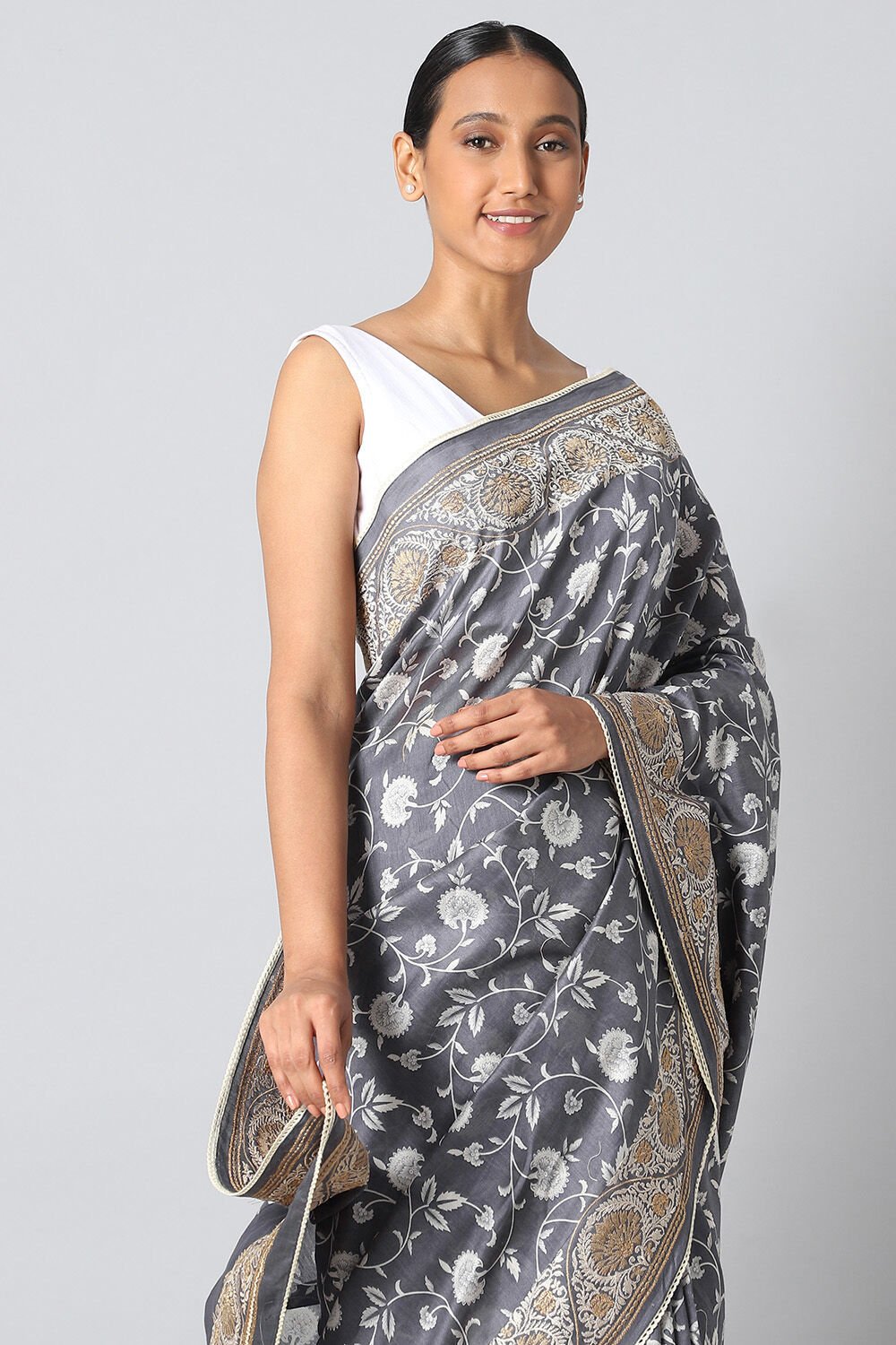 Grey Pure Silk Cotton Printed Saree image number null