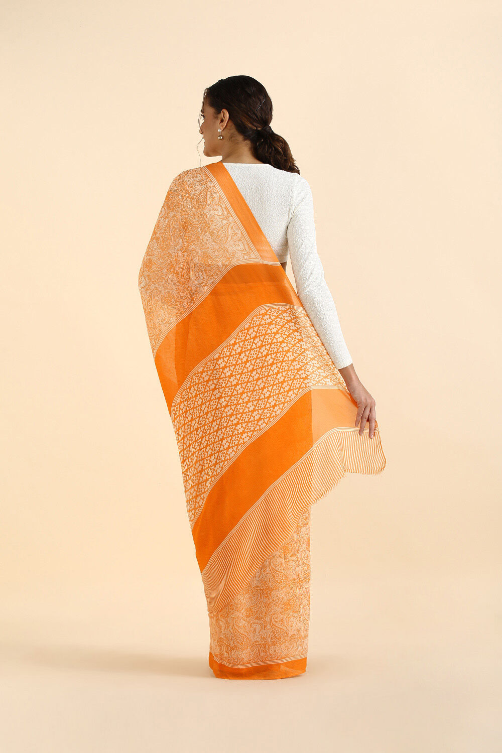 Light Orange Viscose Georgette Printed Saree image number null