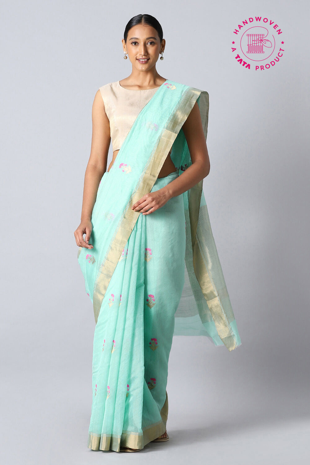Light Blue Pure Silk Cotton Chanderi Saree image number null