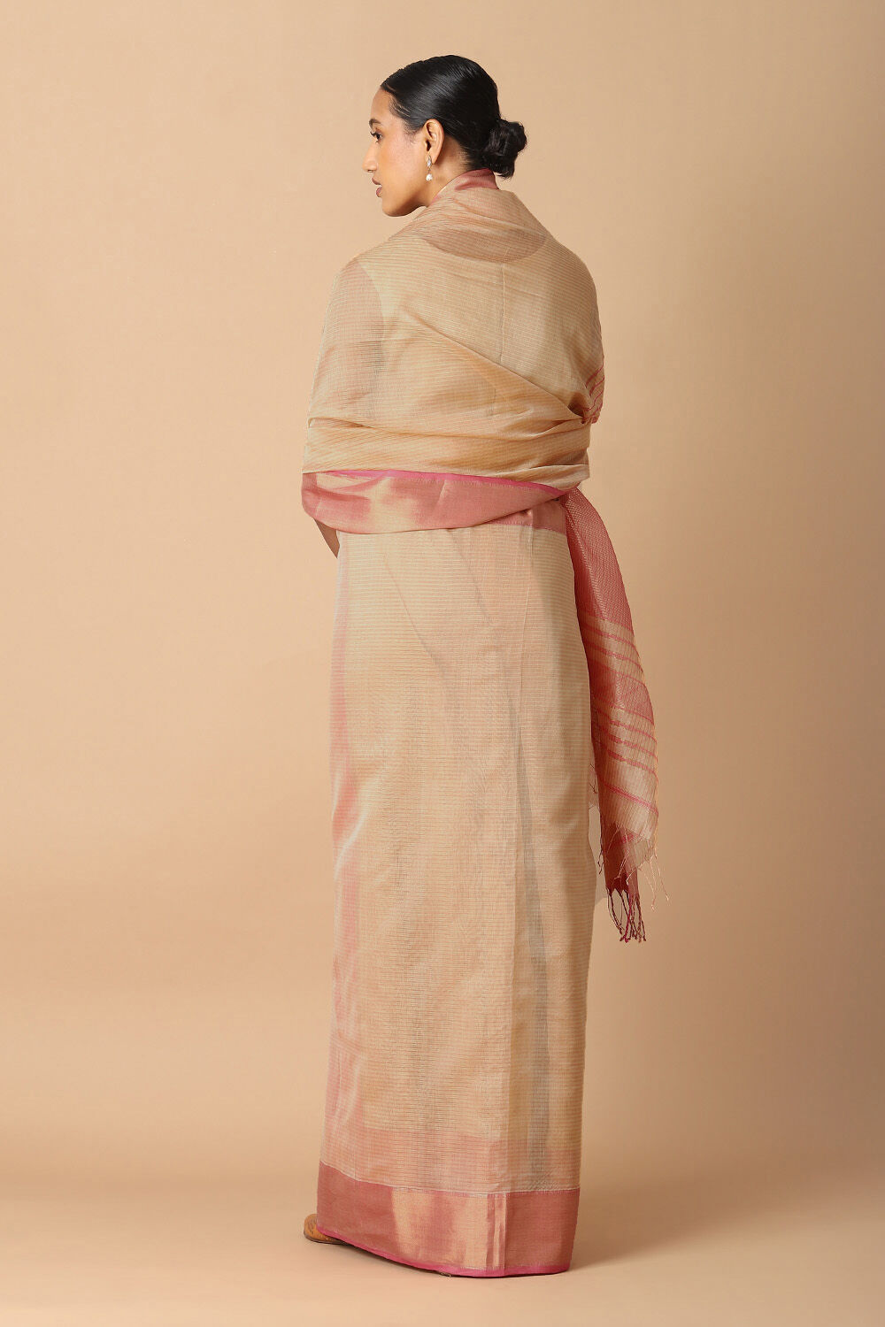 Beige Pure Cotton Tissue Maheswari Saree image number null