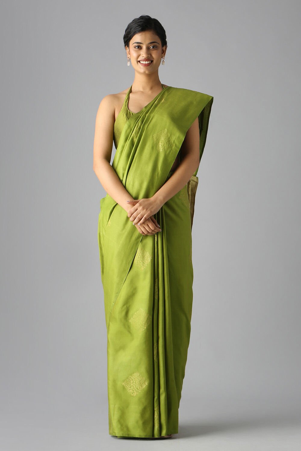 Dark Green Pure Silk Tencel South Saree image number null