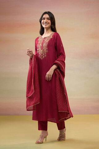 Red Pure Viscose Embroidered Kurta Set thumbnail image number null