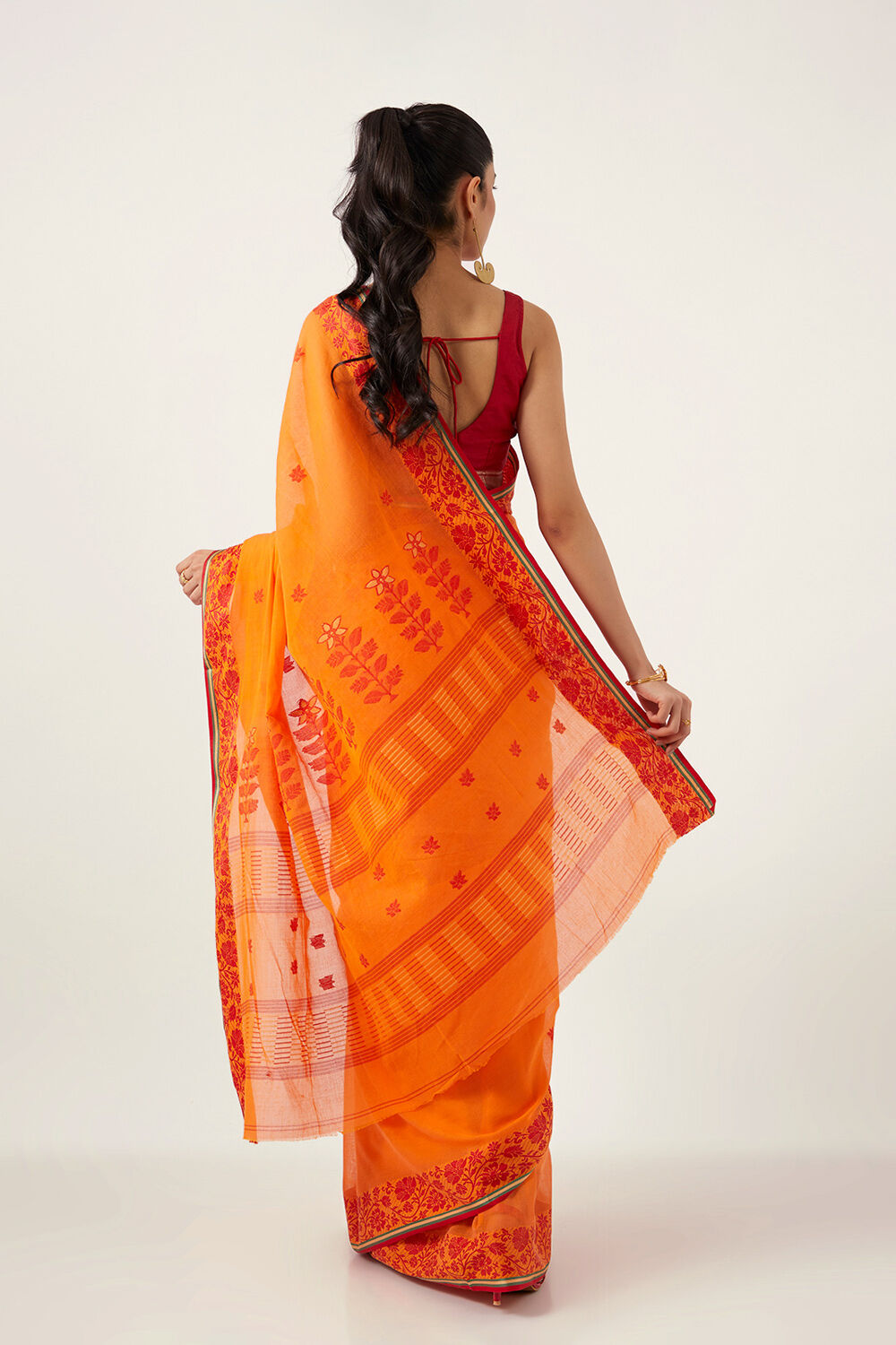 Orange Pure Cotton Jamdani Bengali Saree image number null
