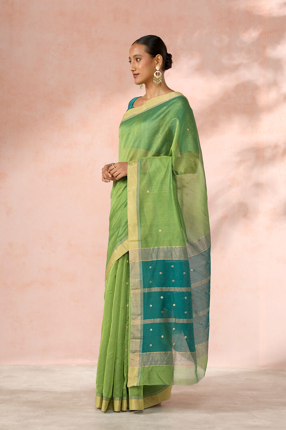 Dark Green Chanderi Pure Silk Cotton Woven Saree image number null