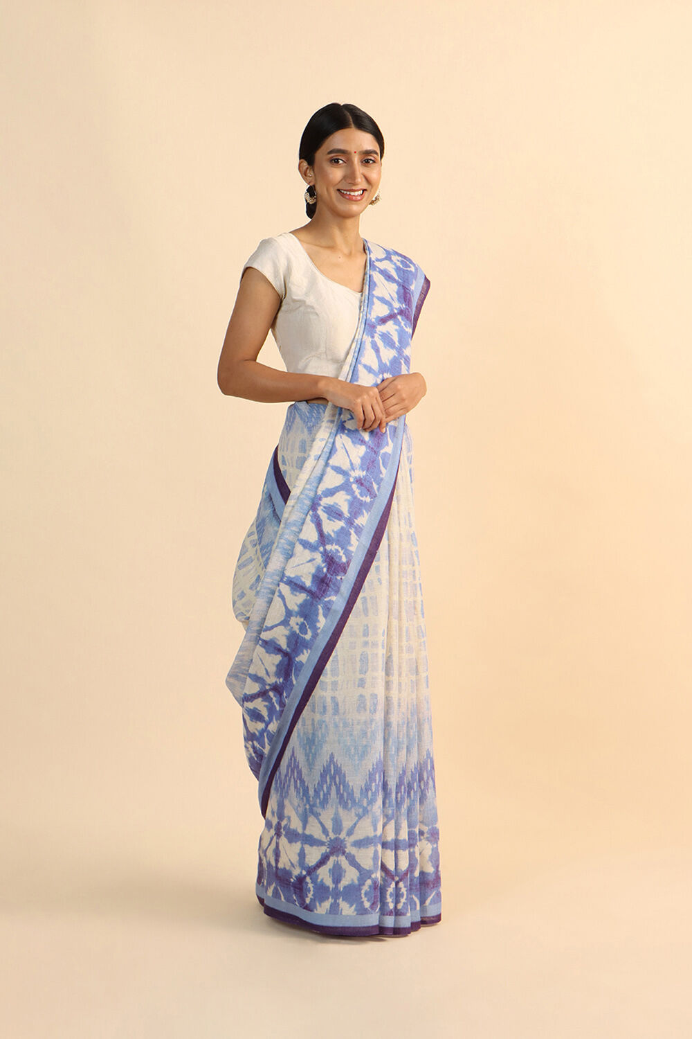 Blue Pure Linen Digital Printed Saree image number null