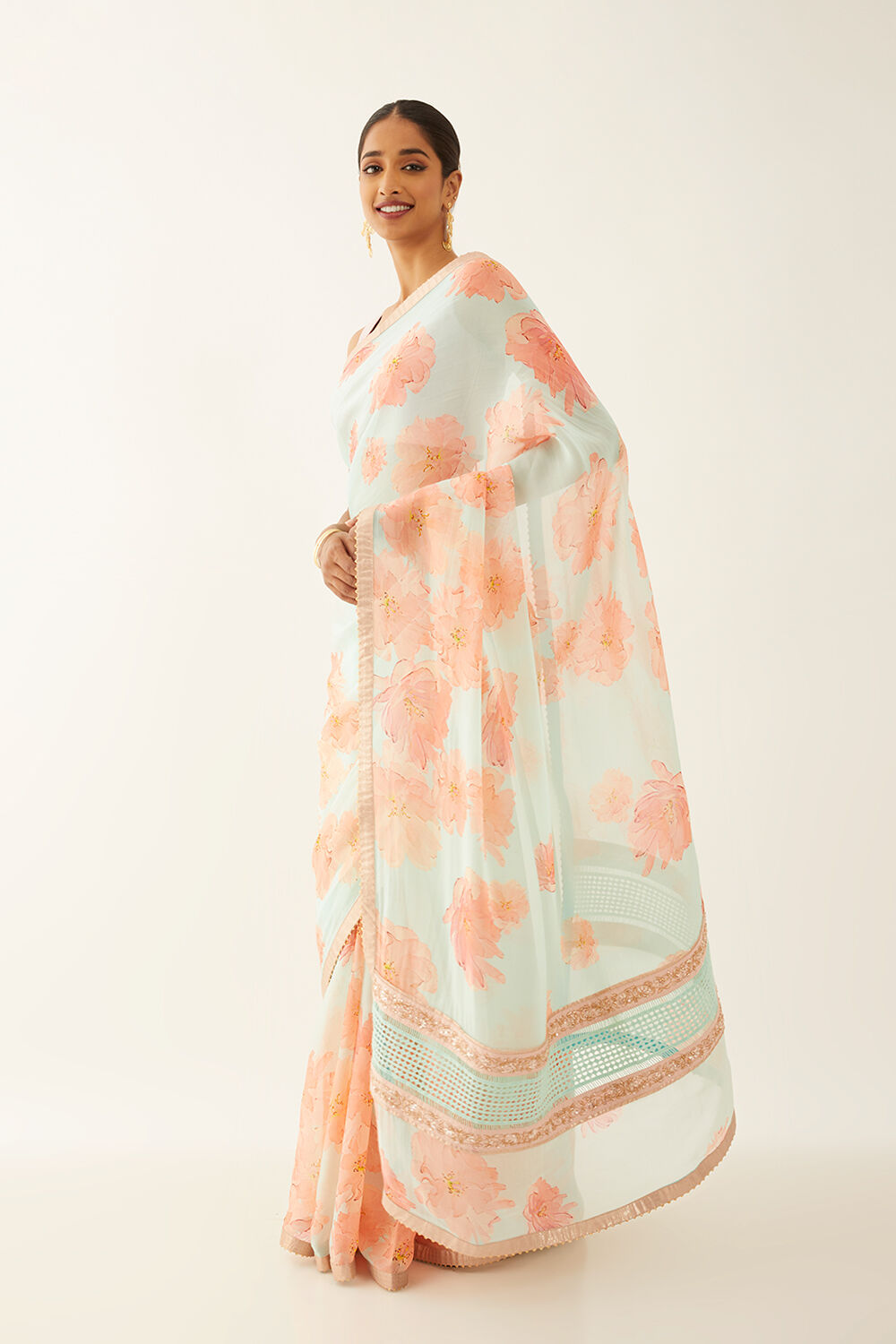 Light Blue Viscose Organza Digital Printed Saree image number null