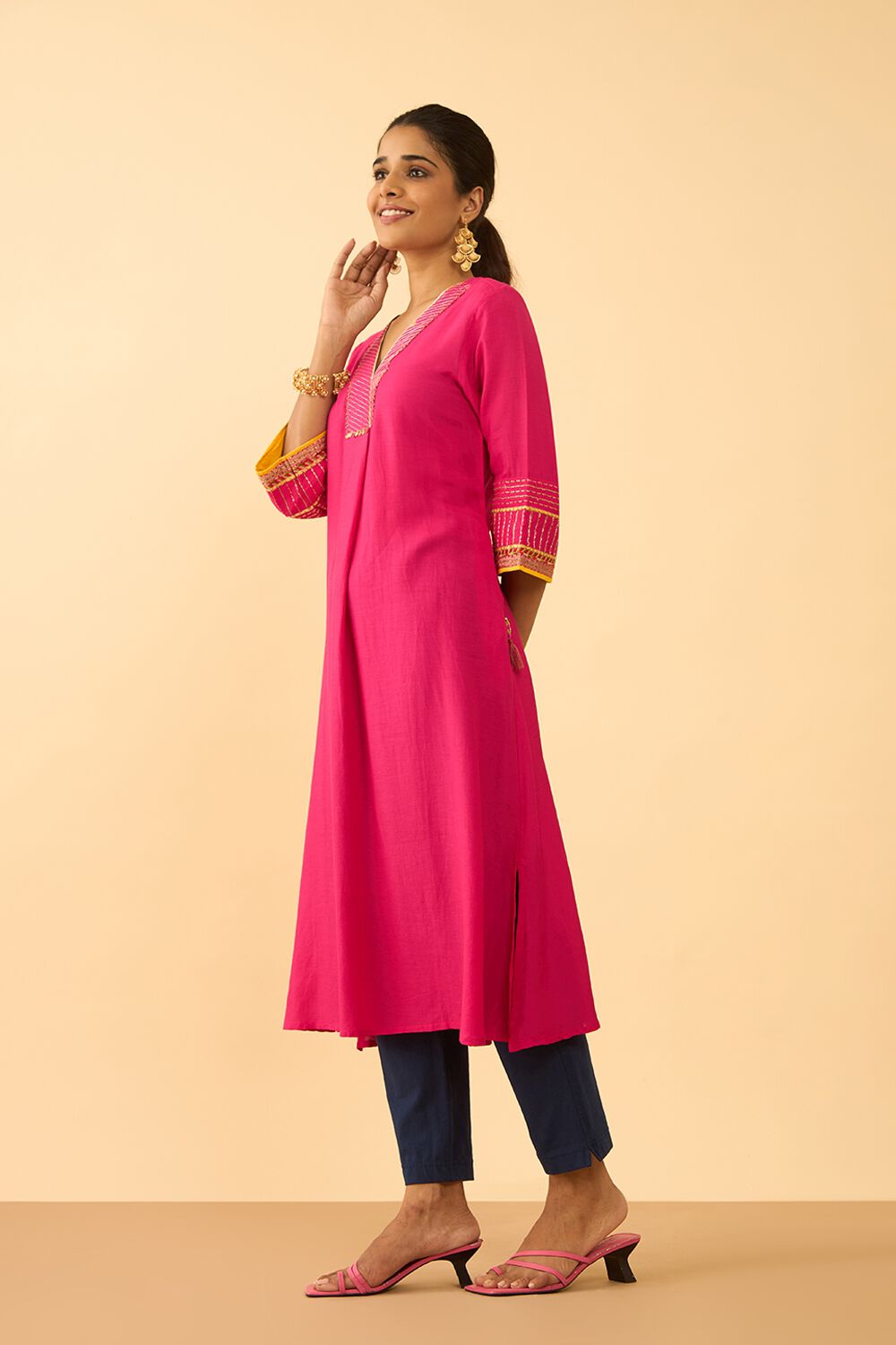 Pink Viscose Embroidered Kurta image number null