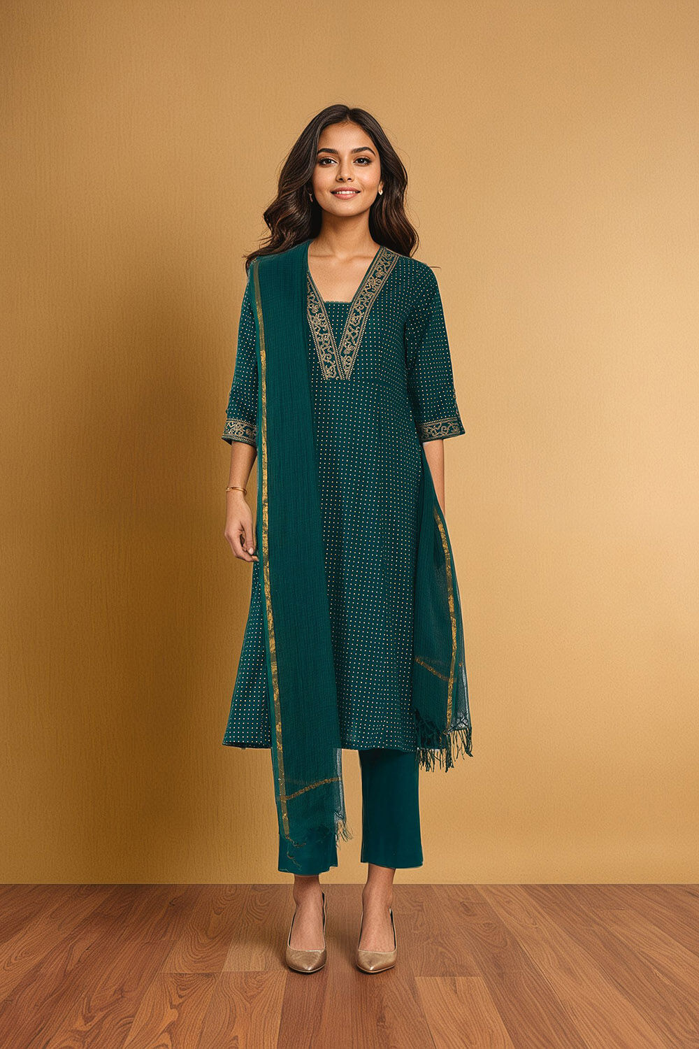 Dark Green Pure Cotton Screen Printed Kurta Set image number null