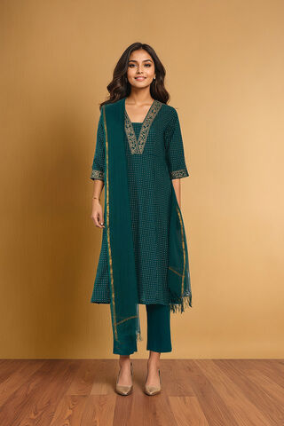 Dark Green Pure Cotton Screen Printed Kurta Set thumbnail image number null