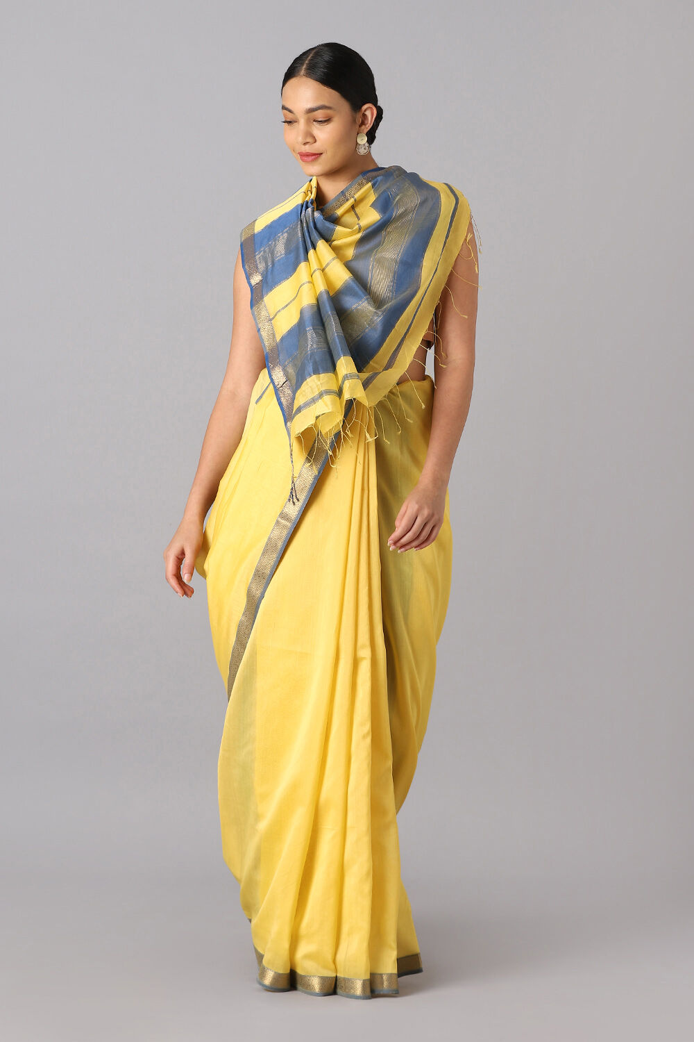 Yellow Pure Silk Cotton Maheswari Saree image number null